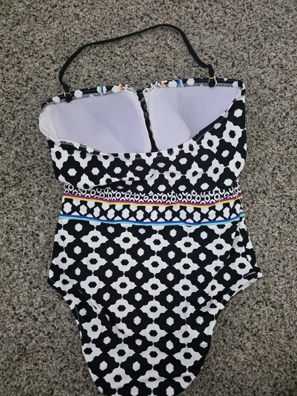 Trina Turk Black & White Patterned One-Piece Swimsuit with Color Trim Nwt $165
